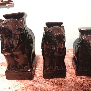 Set of 3 Black Ceramic Elephants – Family Figurines SHIPS FREE